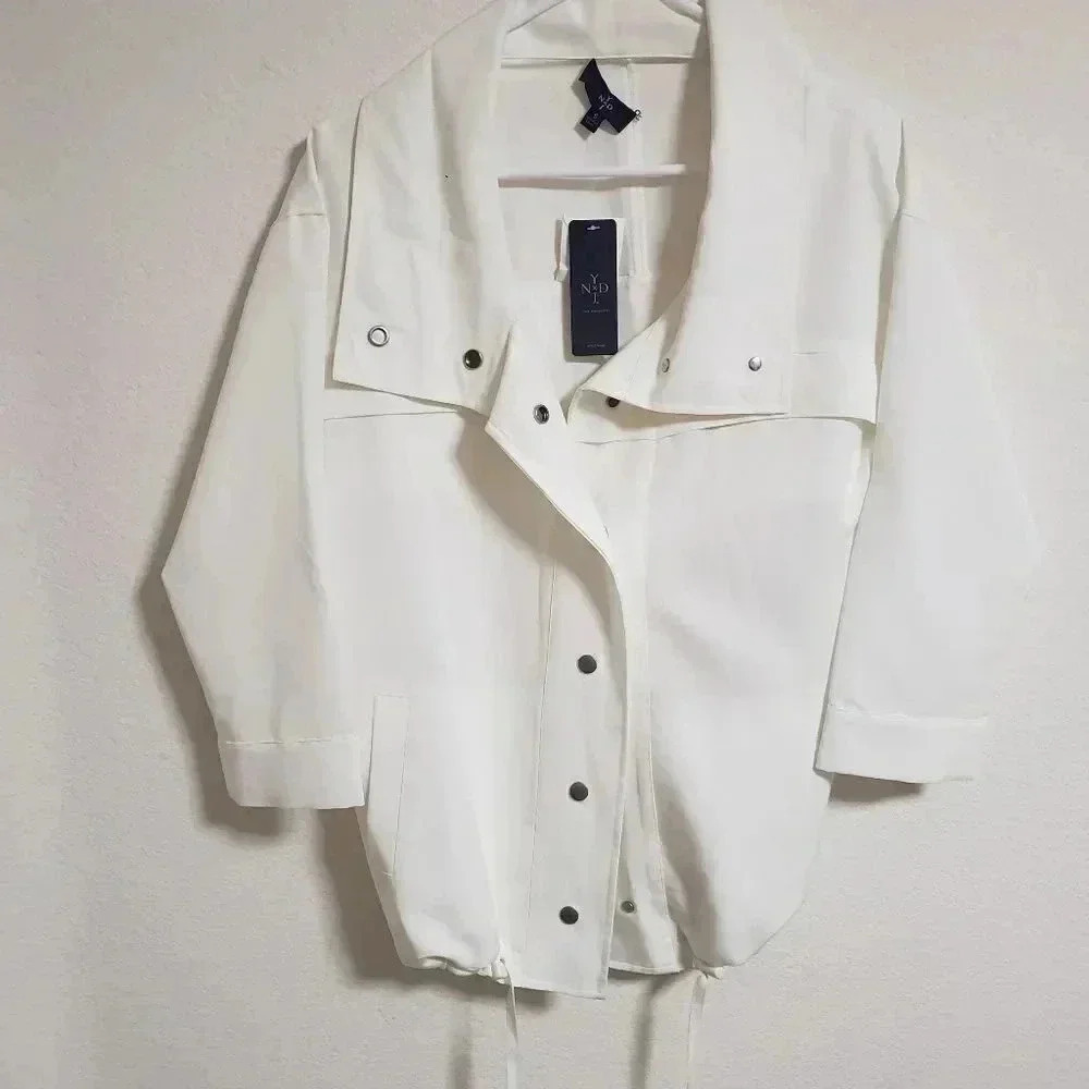 NWT NYDJ Optic White Snap Front Draw String Waist Jacket